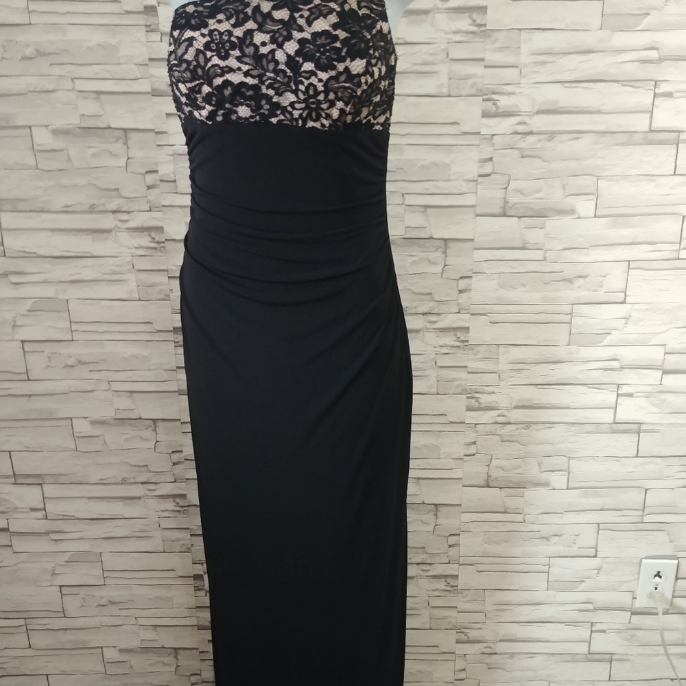 JS Boutique one shoulder lace overlay formal gown
